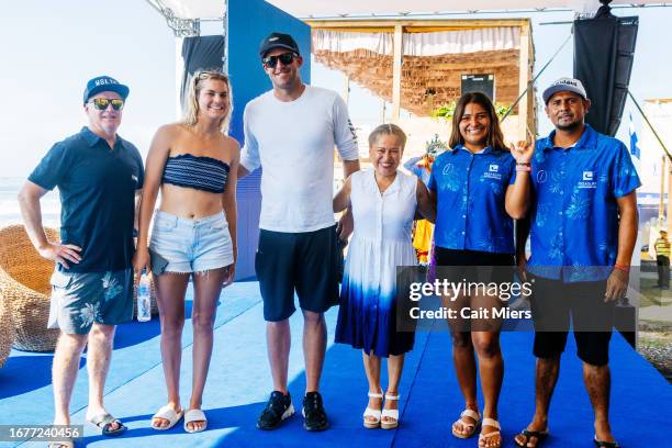 Graham Stapelberg, WSL President of North and Central America, and Africa, WSL Longboard Champion Soleil Errico of the United States, WSL Longboard...