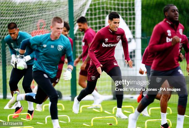 West Ham United's Nayef Aguerd during a training session at the Rush Green Training Centre, London. Picture date: Wednesday September 20, 2023.