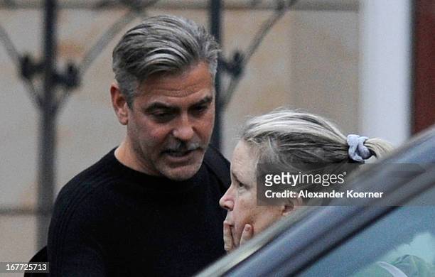 Actor and director George Clooney is seen entering his hotel through the backdoor on April 28, 2013 in Ilsenburg, Germany. Clooney will shoot his...