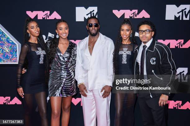 Jessie James Combs, Chance Combs, Diddy, D'Lila Combs and Justin Dior Combs attend the 2023 MTV Video Music Awards at the Prudential Center on...