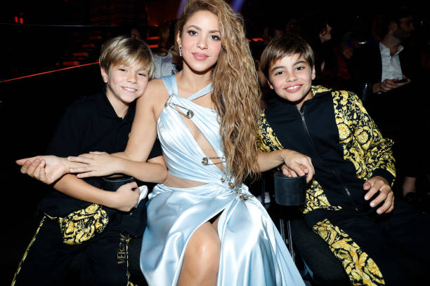 Sasha Piqué, Shakira, and Milan Piqué attend the 2023 MTV Video Music Awards at Prudential Center on September 12, 2023 in Newark, New Jersey.