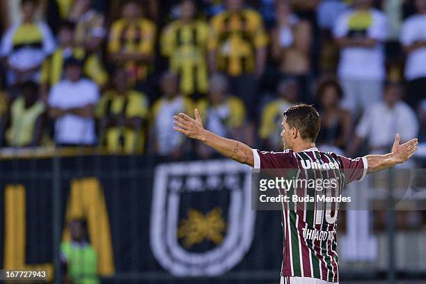 Thiago Neves of Fluminense celebrates a scored goal during the match between Fluminense and Volta Redonda as part of Rio State Championship 2013 at...