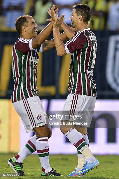 Thiago Neves and Felipe of Fluminense celebrate a scored goal during the match between Fluminense and Volta Redonda as part of Rio State Championship...