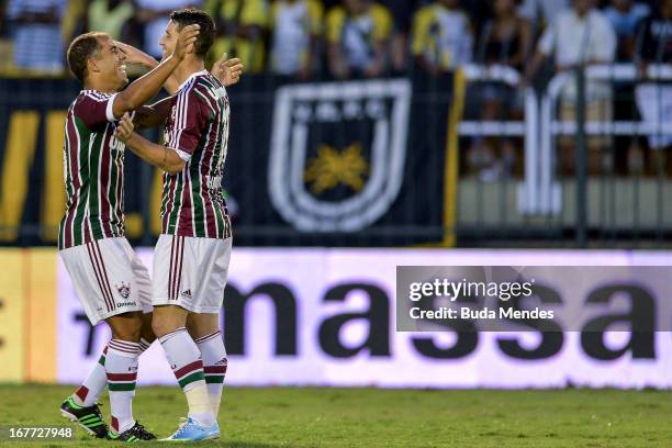 Thiago Neves and Felipe of Fluminense celebrate a scored goal during the match between Fluminense and Volta Redonda as part of Rio State Championship...