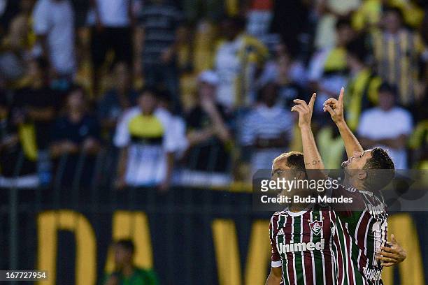 Thiago Neves and Felipe of Fluminense celebrate a scored goal during the match between Fluminense and Volta Redonda as part of Rio State Championship...