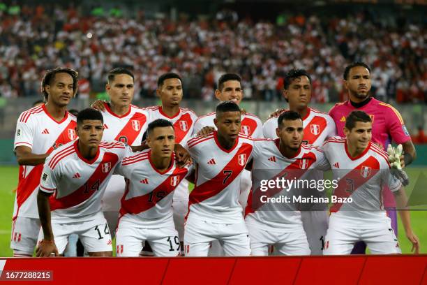 Players of Peru pose for photo prior to a FIFA World Cup 2026 Qualifier match between Peru and Brazil at Estadio Nacional de Lima on September 12,...