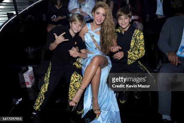 Sasha Piqué, Shakira, and Milan Piqué attend the 2023 MTV Video Music Awards at Prudential Center on September 12, 2023 in Newark, New Jersey.