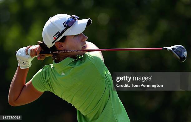 Carlota Ciganda of Spain hits a shot during the final round of the 2013 North Texas LPGA Shootout at the Las Colinas Counrty Club on April 28, 2013...