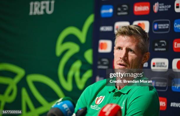 Indre-et-Loire , France - 20 September 2023; Defence coach Simon Easterby during an Ireland rugby media conference at Complexe de la Chambrerie in...