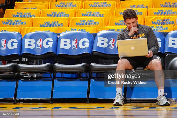 Golden State Warriors Assistant Coach Darren Erman prepares before the team played against the Denver Nuggets in Game Four of the Western Conference...