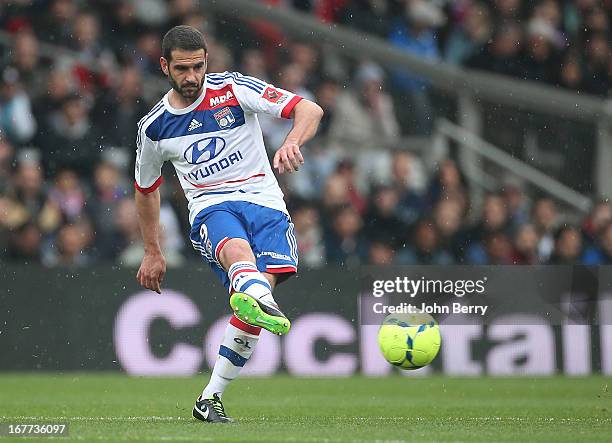 Lisandro Lopez of Lyon in action during the Ligue 1 match between Olympique Lyonnais, OL, and AS Saint-Etienne, ASSE, at the Stade Gerland on April...