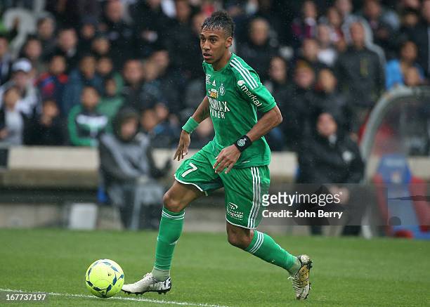 Pierre Emerick Aubameyang of Saint-Etienne in action during the Ligue 1 match between Olympique Lyonnais, OL, and AS Saint-Etienne, ASSE, at the...