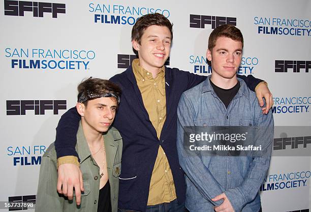 Actors Moises Arias, Nick Robinson and Gabriel Basso arrive at "The Kings of Summer" premiere at Sundance Kabuki Cinemas on April 28, 2013 in San...