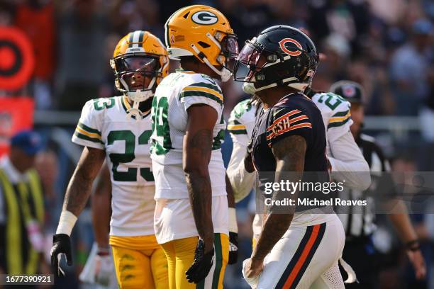 Moore of the Chicago Bears reacts against the Green Bay Packers during the second quarter at Soldier Field on September 10, 2023 in Chicago, Illinois.