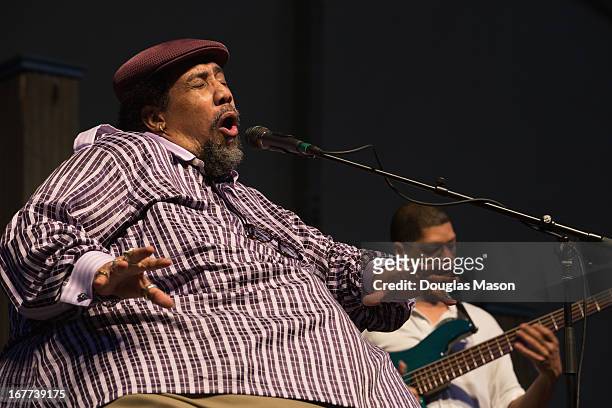 The Blues Masters featuring Big Al Carson perform during the 2013 New Orleans Jazz & Heritage Music Festival at Fair Grounds Race Course on April 28,...