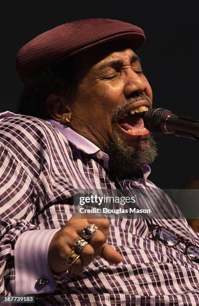 The Blues Masters featuring Big Al Carson perform during the 2013 New Orleans Jazz & Heritage Music Festival at Fair Grounds Race Course on April 28,...