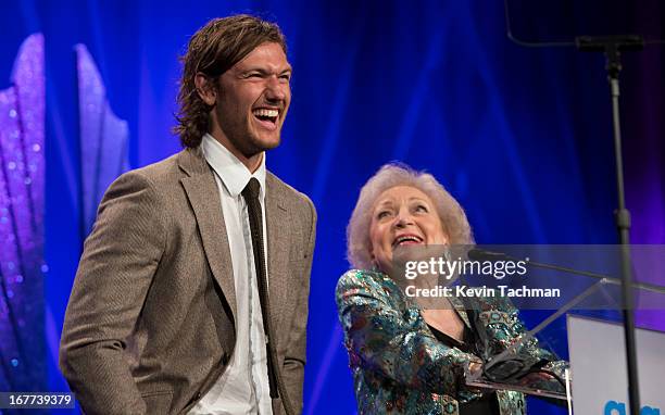 Actors Alex Pettyfer and Betty White on stage the 24th Annual GLAAD Media Awards presented by Ketel One and Wells Fargo at JW Marriott Los Angeles at...