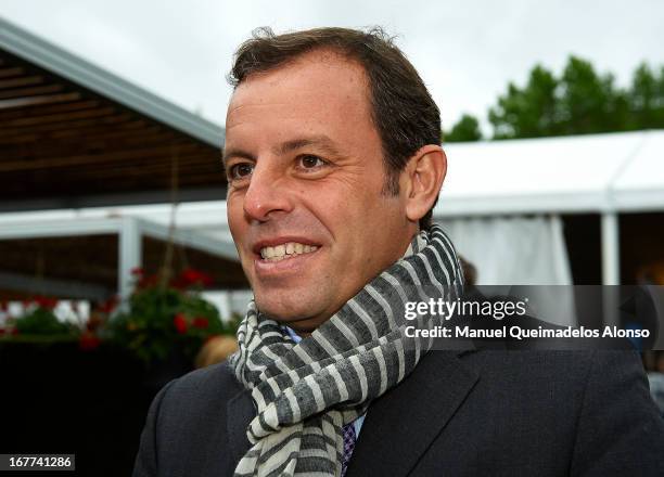 President of Barcelona FC Sandro Rosell attends the ATP 500 World Tour Barcelona Open Banc Sabadell 2013 tennis tournament at the Real Club de Tenis...