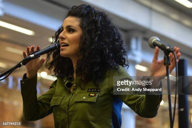 French singer Sophie Delila performs at Station Sessions Festival 2013 at St Pancras Station on April 26, 2013 in London, England.