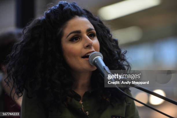 French singer Sophie Delila performs at Station Sessions Festival 2013 at St Pancras Station on April 26, 2013 in London, England.