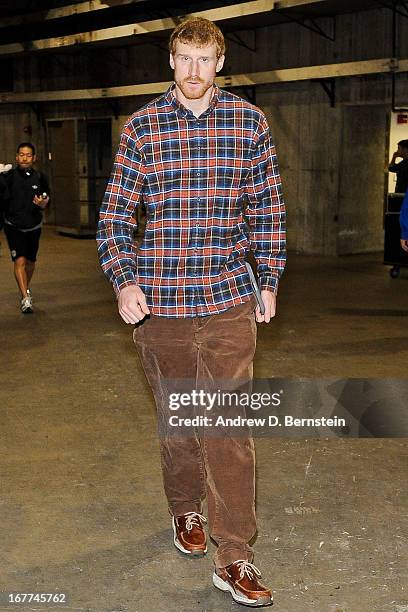 Matt Bonner of the San Antonio Spurs arrives to play against the Los Angeles Lakers in Game Four of the Western Conference Quarterfinals during the...