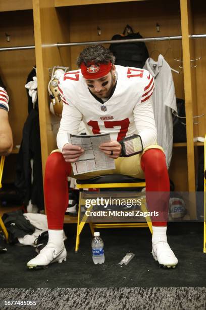 September 10: Brandon Allen of the San Francisco 49ers in the locker room before the game against the Pittsburgh Steelers at Acrisure Stadium on...