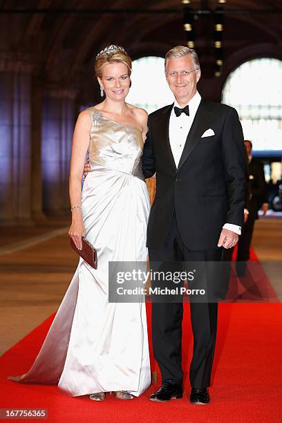 Princess Mathilde of Belgium and Prince Philippe of Belgium attend a dinner hosted by Queen Beatrix of The Netherlands ahead of her abdication at...