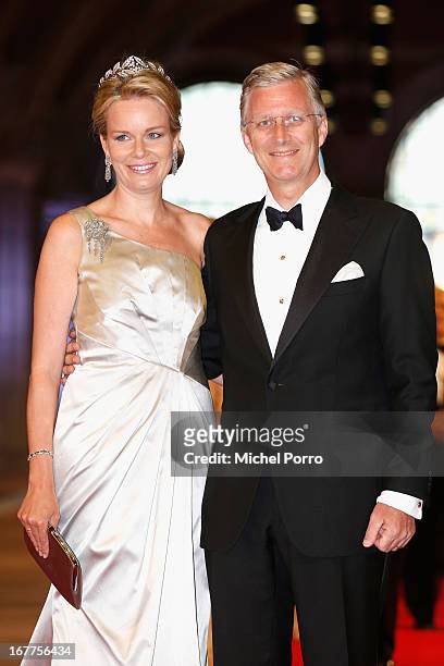 Princess Mathilde of Belgium and Prince Philippe of Belgium attend a dinner hosted by Queen Beatrix of The Netherlands ahead of her abdication at...