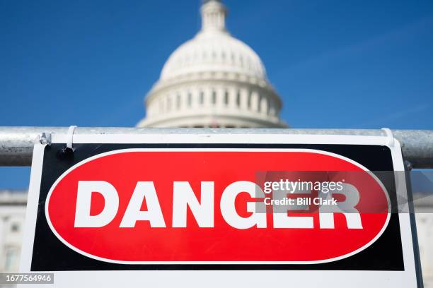 Danger" sign is posted at a work site on the East Plaza of the U.S. Capitol on Wednesday, September 20, 2023.