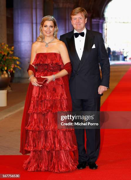 Princess Maxima of the Netherlands and Crown Prince Willem-Alexander of the Netherlands arrive at a dinner hosted by Queen Beatrix of The Netherlands...
