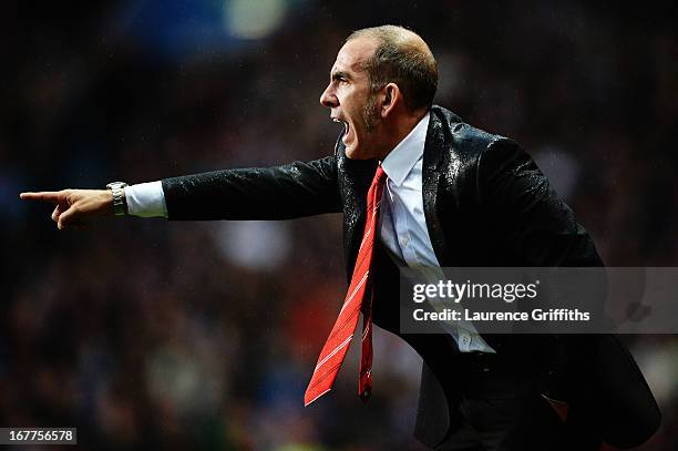 Paolo Di Canio the Sunderland manager shouts instructions from the touchline during the Barclays Premier League match between Aston Villa and...