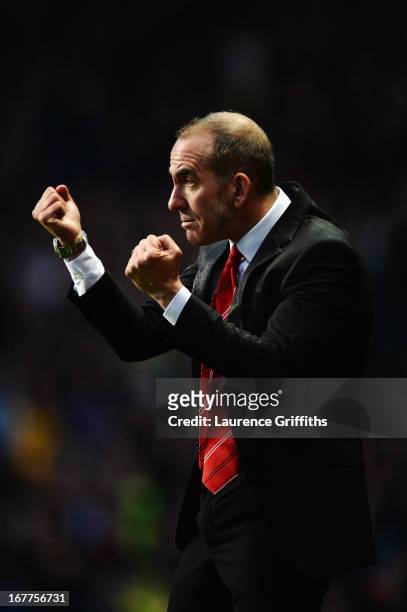 Paolo Di Canio the Sunderland manager shouts instructions from the touchline during the Barclays Premier League match between Aston Villa and...