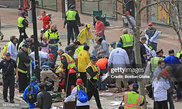 Two explosions went off near the finish line of the 117th Boston Marathon on April 15, 2013.