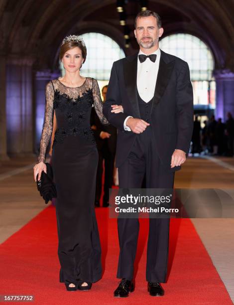 Princess Letizia of Spain and Prince Felipe of Spain attend a dinner hosted by Queen Beatrix of The Netherlands ahead of her abdication in favour of...
