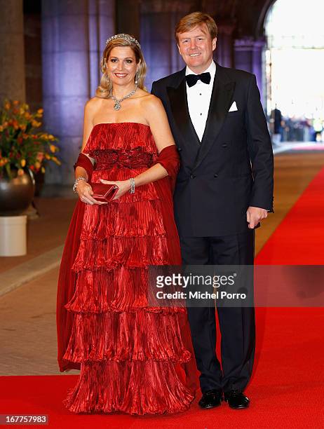 Princess Maxima of the Netherlands and Crown Prince Willem-Alexander of the Netherlands arrive at a dinner hosted by Queen Beatrix of The Netherlands...