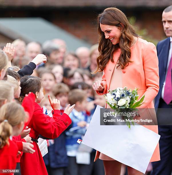 Catherine, Duchess of Cambridge meets local school children as she visits Naomi House Children's Hospice, to celebrate Children's Hospice Week 2013...