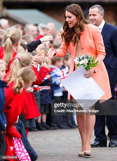 Catherine, Duchess of Cambridge meets local school children as she visits Naomi House Children's Hospice, to celebrate Children's Hospice Week 2013...
