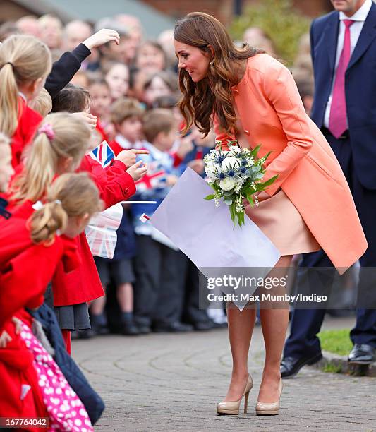 Catherine, Duchess of Cambridge meets local school children as she visits Naomi House Children's Hospice, to celebrate Children's Hospice Week 2013...