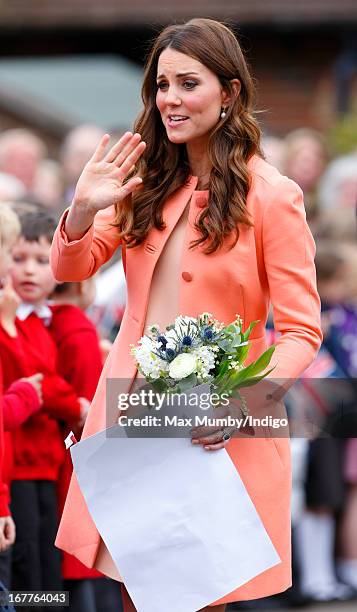 Catherine, Duchess of Cambridge meets local school children as she visits Naomi House Children's Hospice, to celebrate Children's Hospice Week 2013...