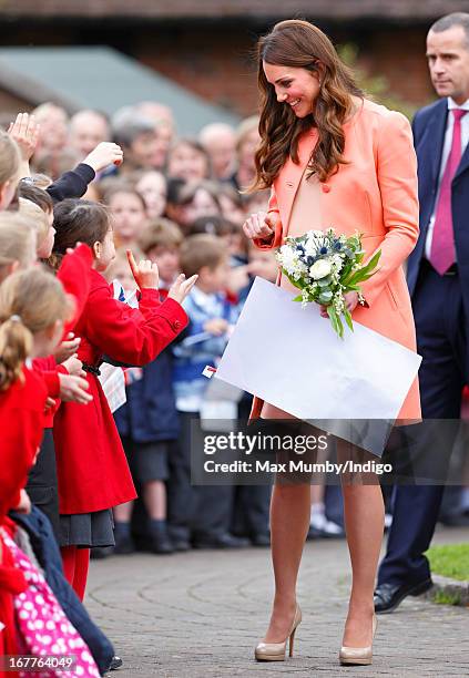 Catherine, Duchess of Cambridge meets local school children as she visits Naomi House Children's Hospice, to celebrate Children's Hospice Week 2013...