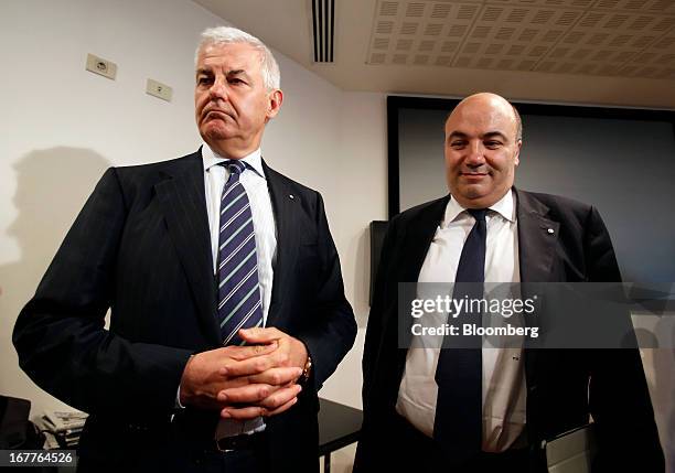 Alessandro Profumo, chairman of Banca Monte dei Paschi di Siena SpA, left, and Fabrizio Viola, chief executive officer of Banca Monte dei Paschi di...