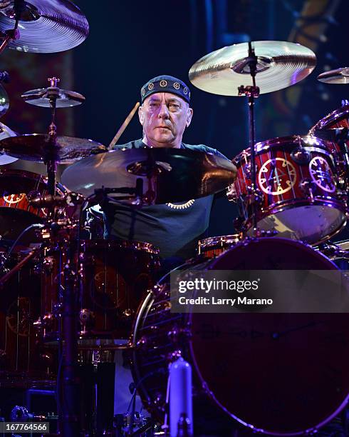 Neil Peart of Rush performs at BB&T Center on April 26, 2013 in Sunrise, Florida.