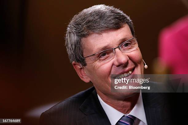 Thorsten Heins, chief excutive officer of BlackBerry, speaks during a Bloomberg Television interview at the annual Milken Institute Global Conference...