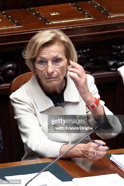 New Foreign Minister Emma Bonino attends the confidence vote at the Chamber of Deputies on April 29, 2013 in Rome, Italy. The new coalition...