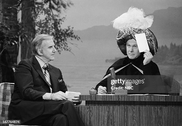 Pictured: Announcer Ed McMahon, Johnny Carson as Carnac the Magnificent on February 20, 1979 --