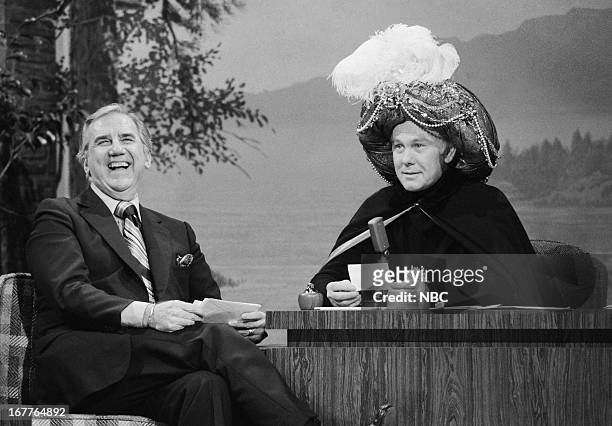 Pictured: Announcer Ed McMahon, Johnny Carson as Carnac the Magnificent on February 20, 1979 --