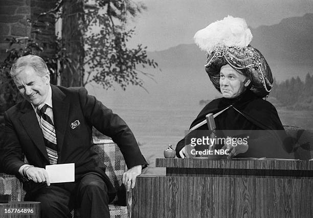 Pictured: Announcer Ed McMahon, Johnny Carson as Carnac the Magnificent on February 20, 1979 --