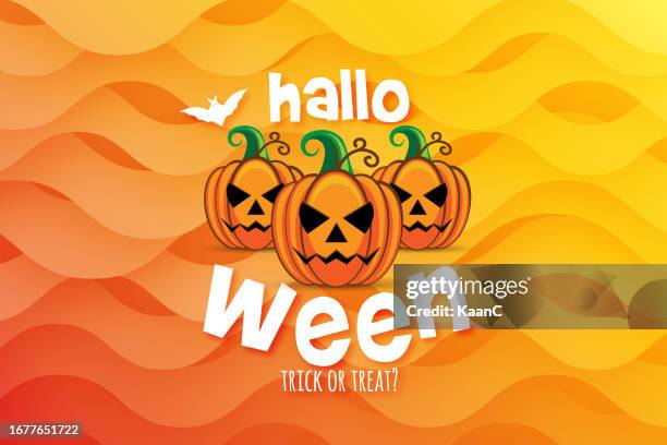 stockillustraties, clipart, cartoons en iconen met happy halloween lettering and pumpkins. greeting cards, posters, banners, flyers and invitations. happy halloween text, holiday background stock illustration - web banner template