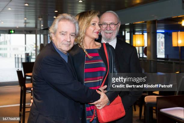 Actor Pierre Arditi, actress Julie Ferrier and actor Jean-Pierre Marielle attend the premiere of 'La Fleur De L'Age' at UGC Cine Cite Bercy on April...