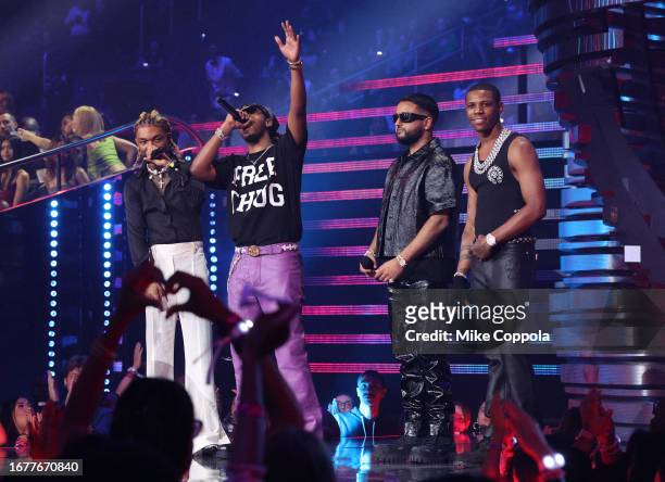 Swae Lee, Metro Boomin, NAV and A Boogie wit da Hoodie perform onstage during the 2023 MTV Video Music Awards at Prudential Center on September 12,...